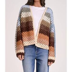 NEW ELAN stripe sweater cardigan in neutral multi